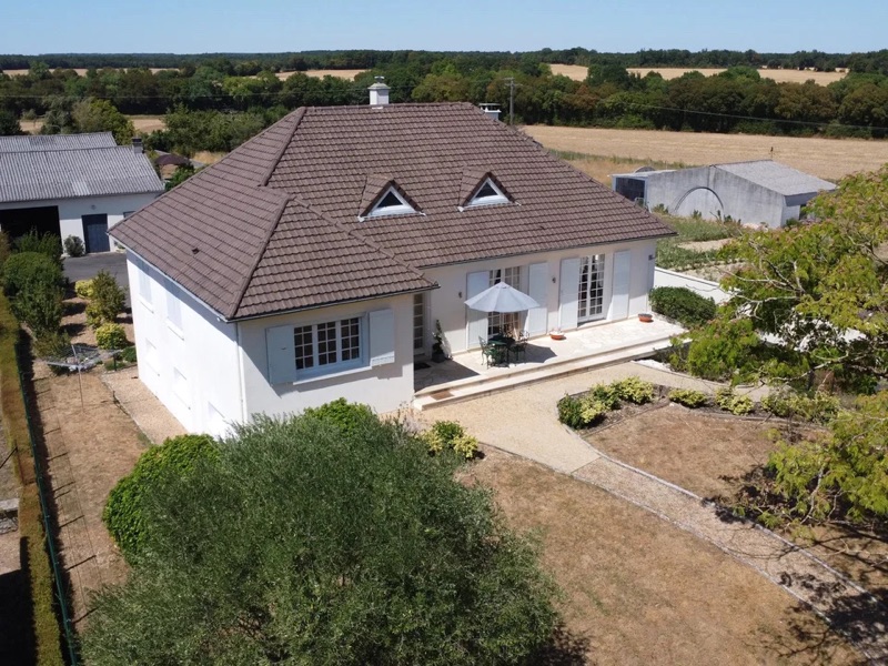 Aerial view of the main house and surrounding countryside